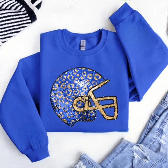 Blue & Gold Faux Sequin/Glitter Helmet Sweatshirt (Color Sweatshirt: Gold/ New) - Picture 2 of 3